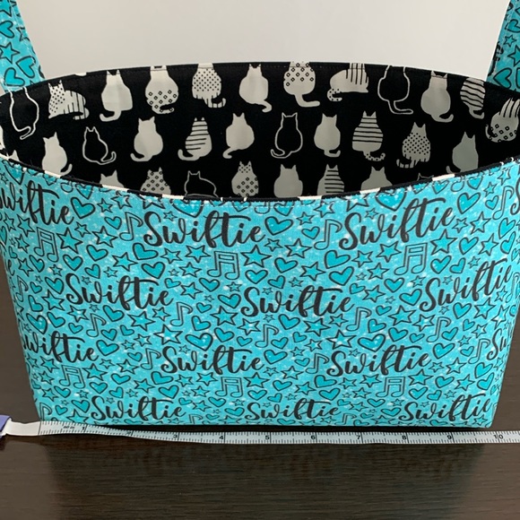 Swiftie Fabric Basket in Aqua and Turquoise Blue Taylor Swift Fabric and Cat - Picture 2 of 11